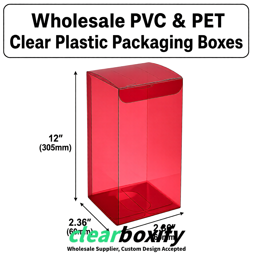 Carmine Wholesale Clear PVC & PET Boxes 50x50x120/150/200mm 60x60x60/120 mm