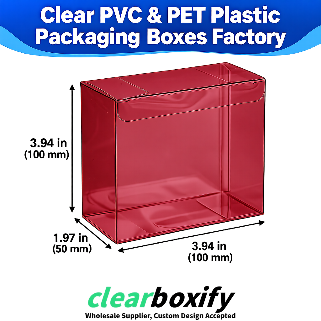 Wholesale Carmine Clear PVC & PET Boxes 90x90x90mm 100x100x30/50/100mm