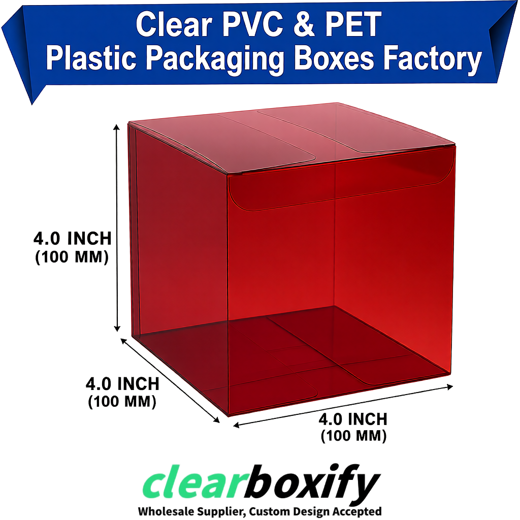 Wholesale Carmine Clear PVC & PET Boxes 90x90x90mm 100x100x30/50/100mm