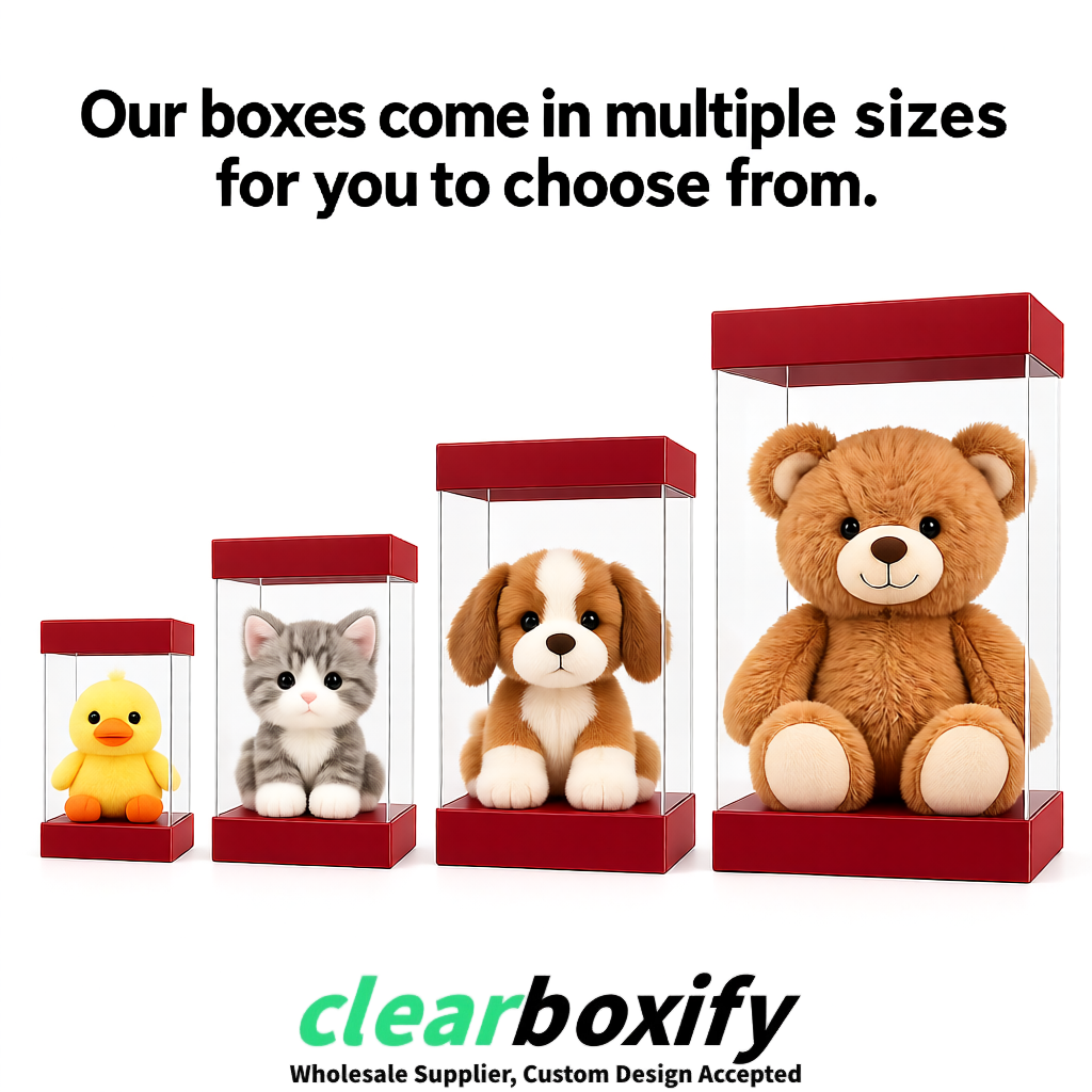 Carmine Clear Toy Display Boxes with White Base & Top | Wholesale Bulk Packaging Carmine Clear Toy Display Boxes with White Base & Top | Wholesale Bulk Packaging