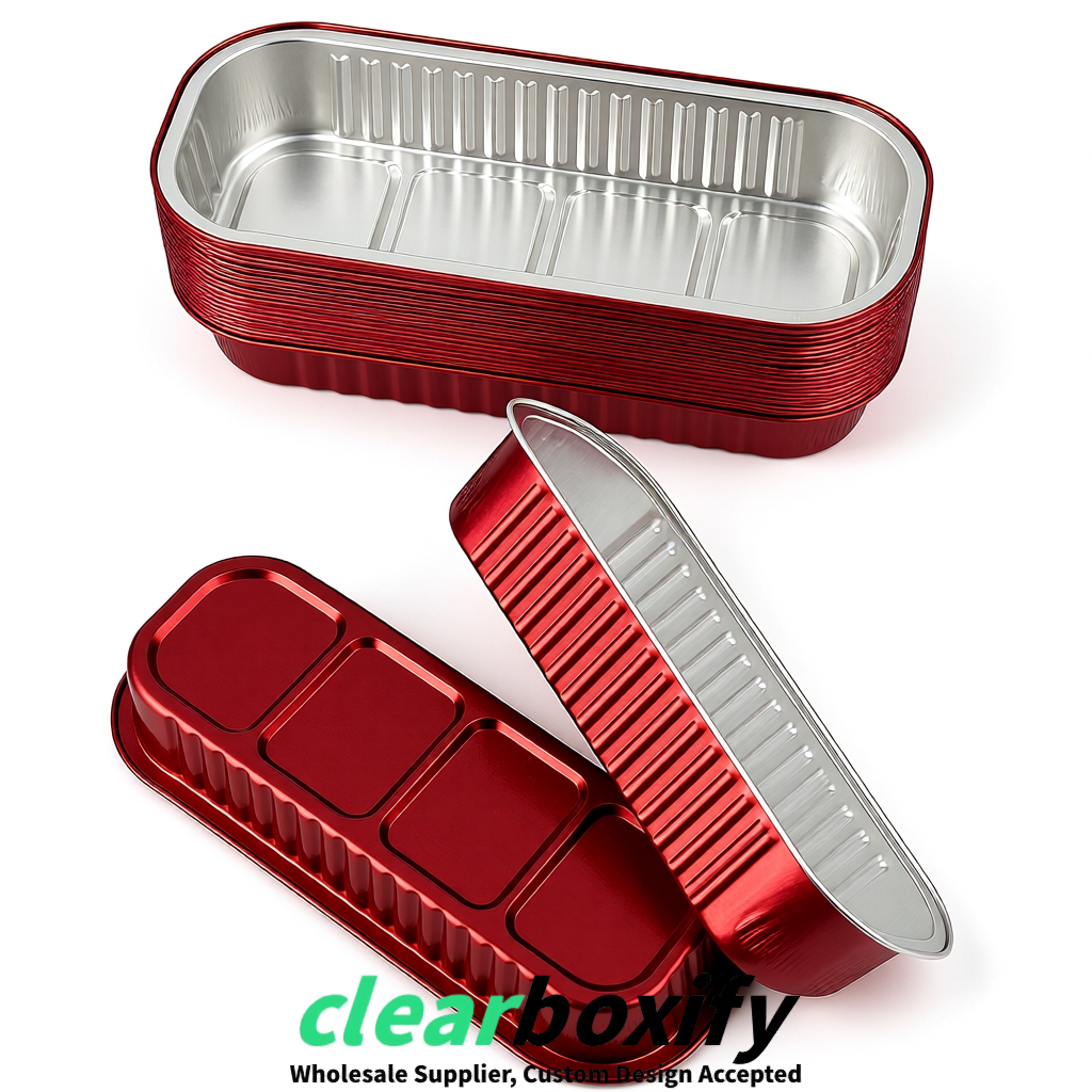 Carmine Mini Loaf Pans with Clear Lids 6.8oz Rectangular Aluminum Foil Baking Pans Supplier Carmine Mini Loaf Pans with Clear Lids 6.8oz Rectangular Aluminum Foil Baking Pans Supplier