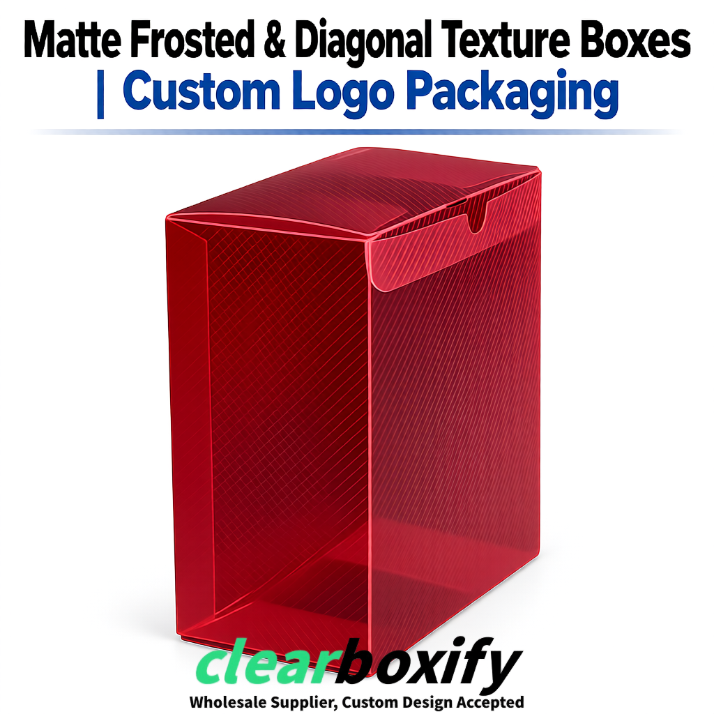 Carmine Matte PP Frosted & Diagonal Texture Boxes with Diagonal Texture