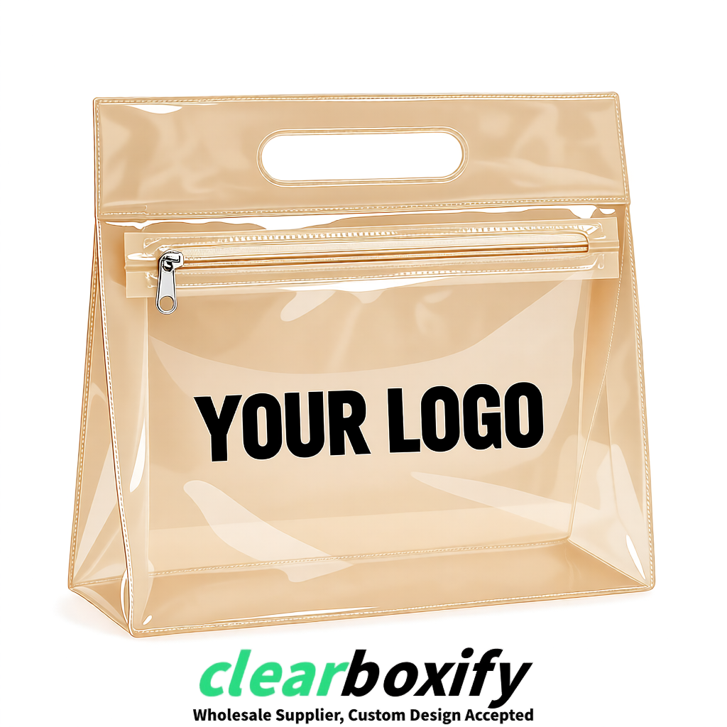 Champagne EVA/PVC Cosmetic Bags | OEM/ODM Clear Zipper Makeup Pouches