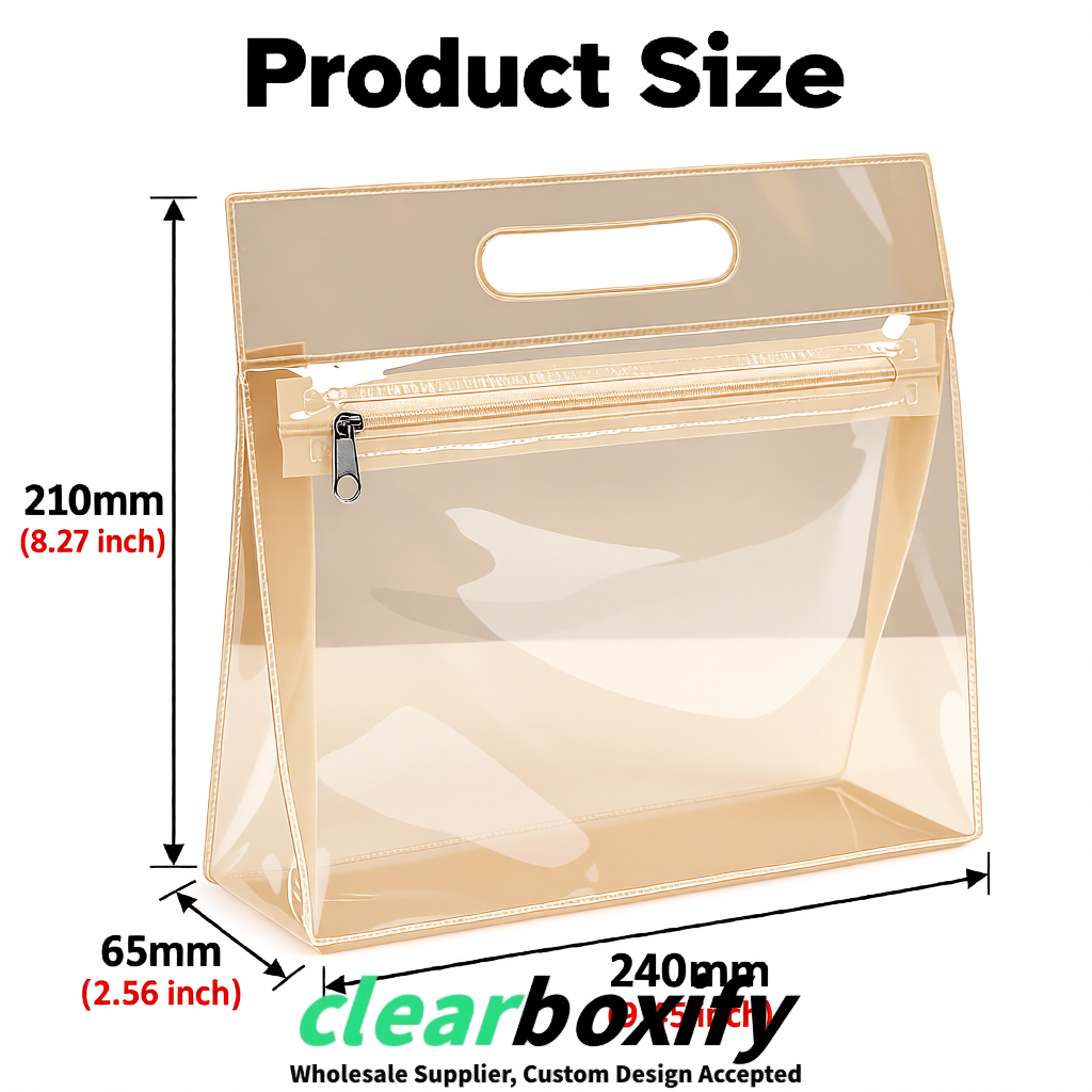 Champagne EVA/PVC Cosmetic Bags | OEM/ODM Clear Zipper Makeup Pouches