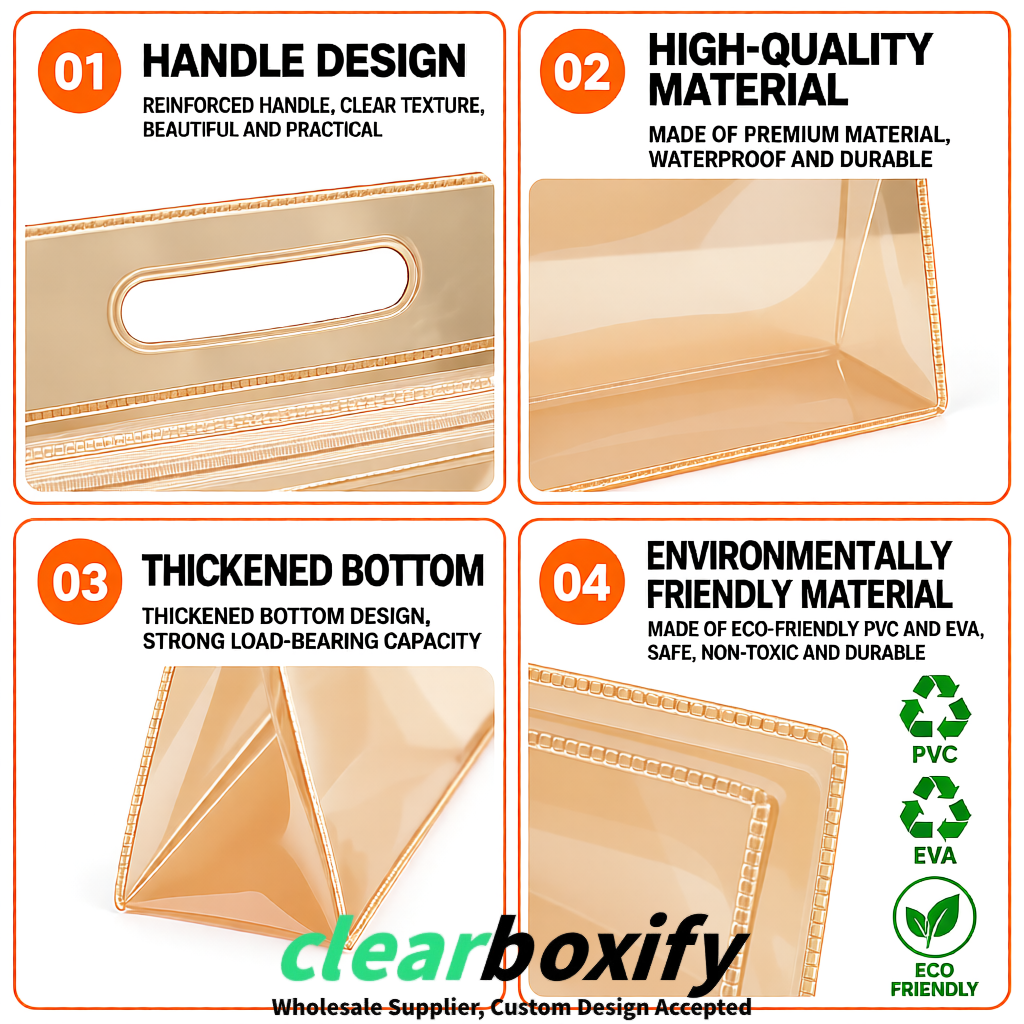 Champagne EVA/PVC Cosmetic Bags | OEM/ODM Clear Zipper Makeup Pouches