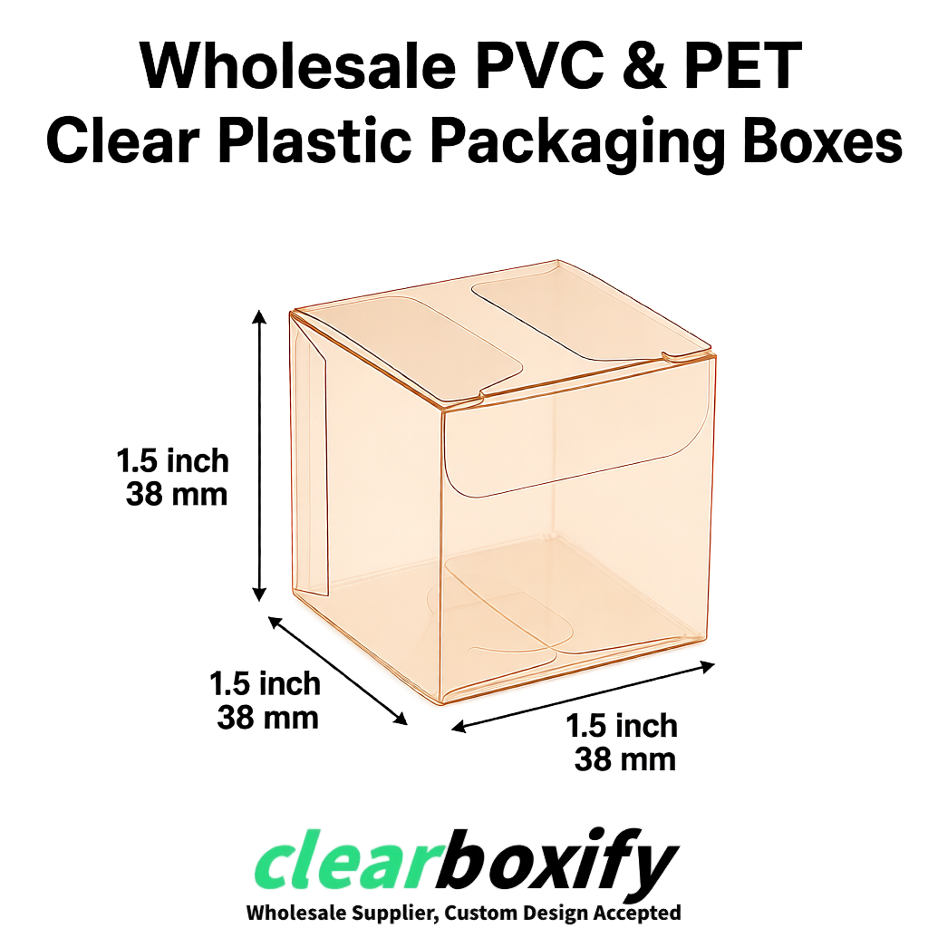 Champagne Clear PVC & PET Boxes 38x38x38, 40x40x40, 50x50x50/80mm