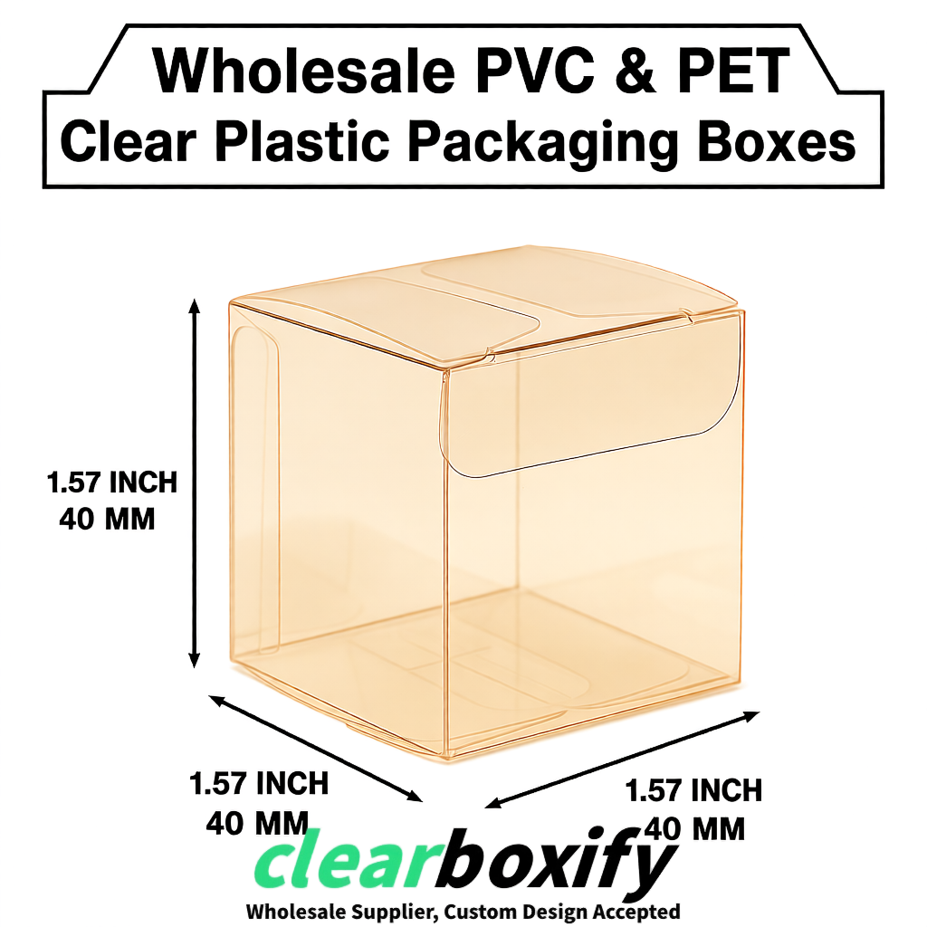 Champagne Clear PVC & PET Boxes 38x38x38, 40x40x40, 50x50x50/80mm