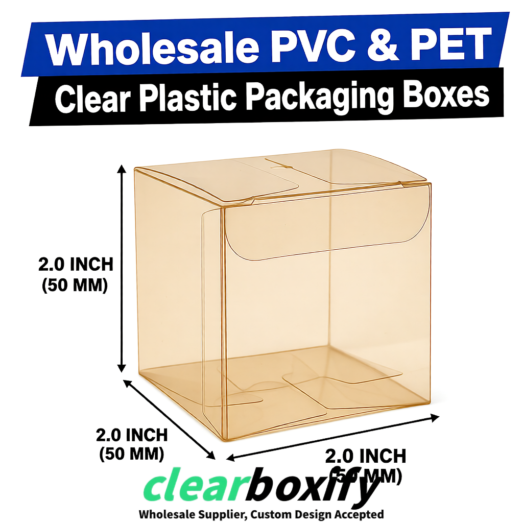 Champagne Clear PVC & PET Boxes 38x38x38, 40x40x40, 50x50x50/80mm