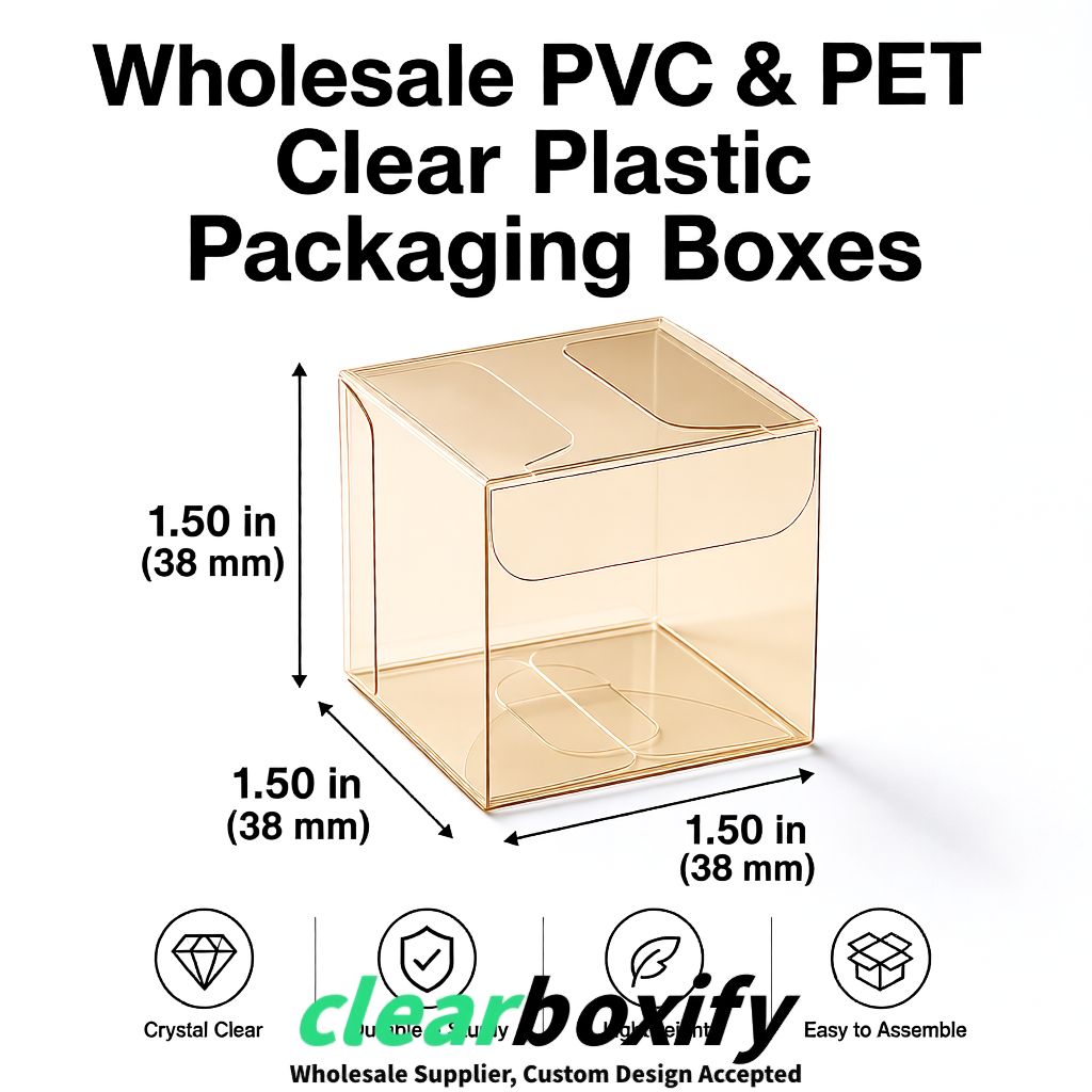 Champagne Clear PVC & PET Boxes 38x38x38, 40x40x40, 50x50x50/80mm