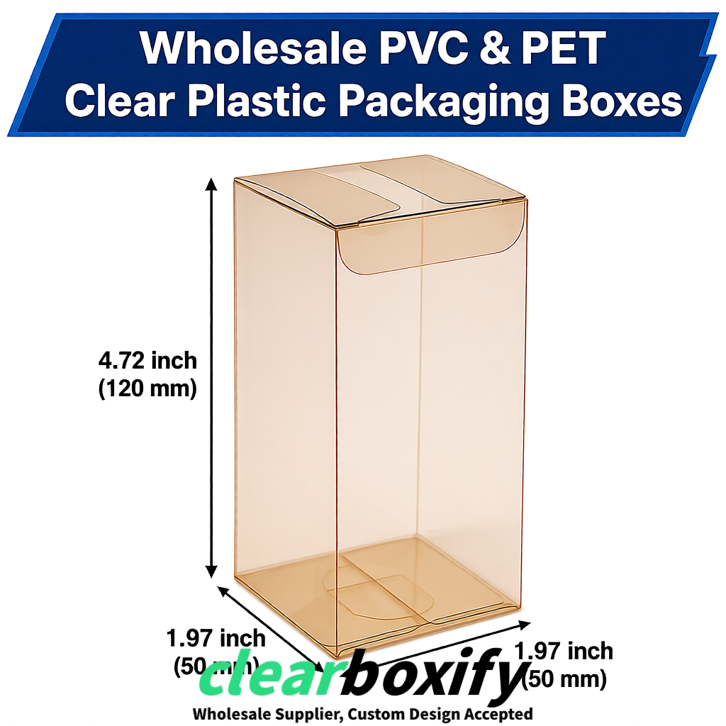 Champagne Wholesale Clear PVC & PET Boxes 50x50x120/150/200mm 60x60x60/120 mm