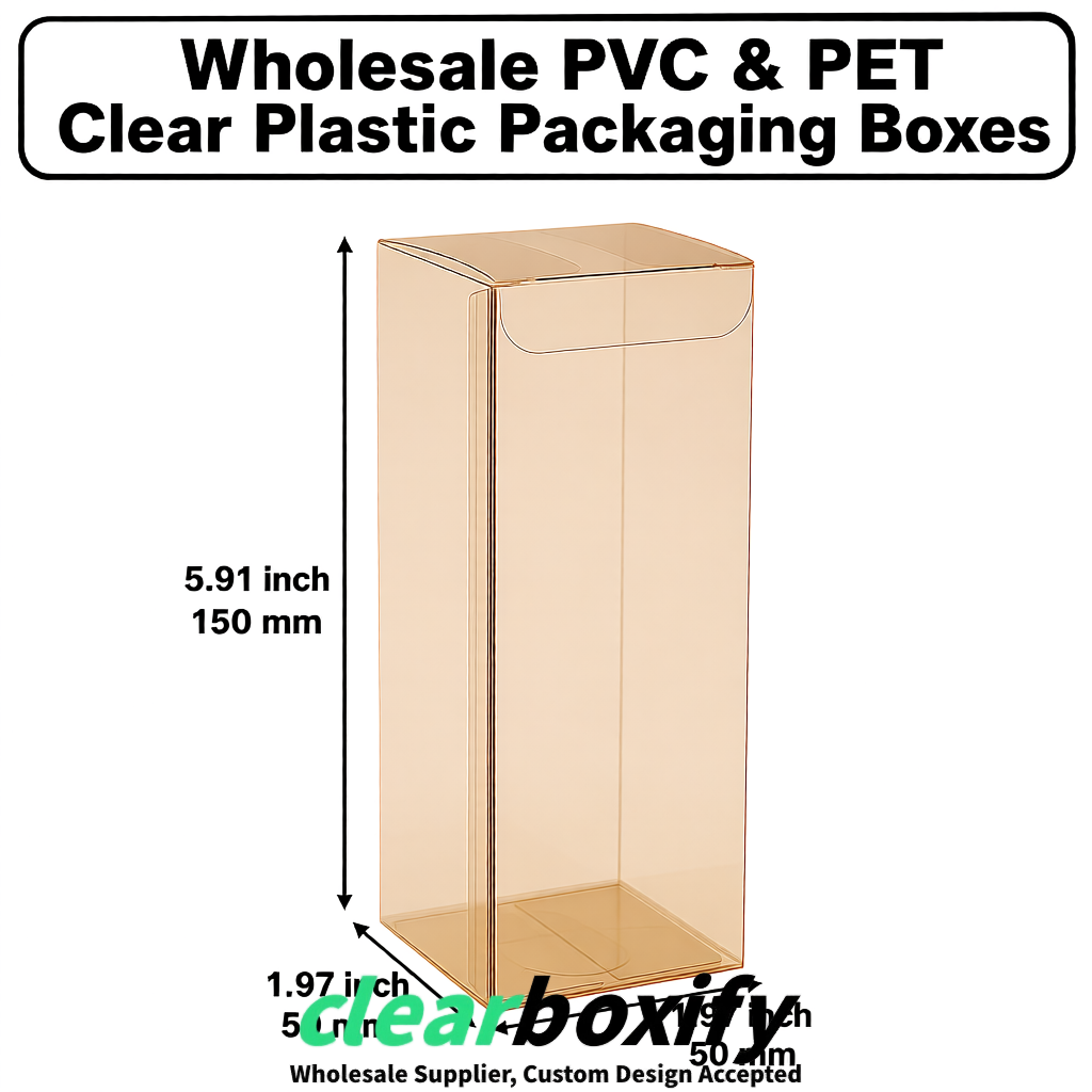 Champagne Wholesale Clear PVC & PET Boxes 50x50x120/150/200mm 60x60x60/120 mm