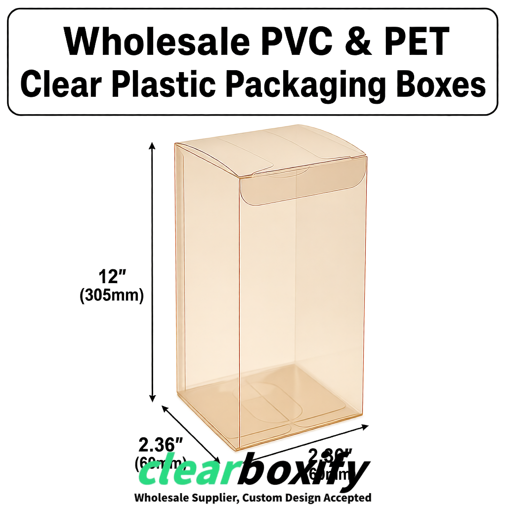 Champagne Wholesale Clear PVC & PET Boxes 50x50x120/150/200mm 60x60x60/120 mm