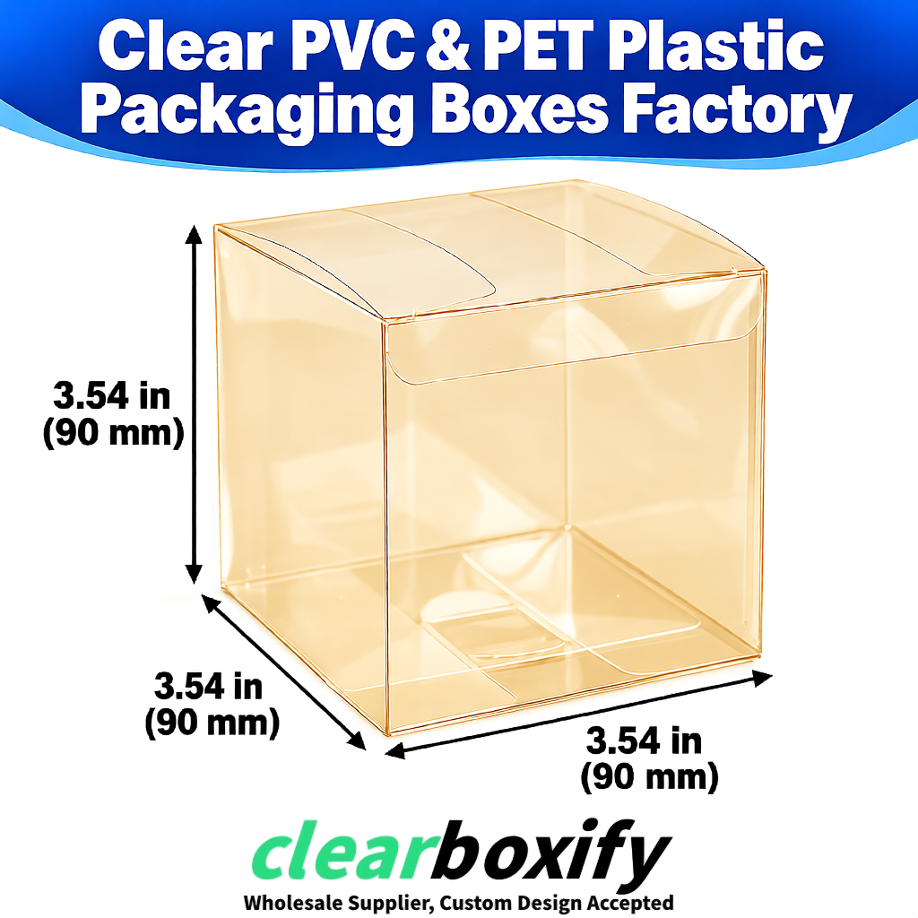 Wholesale Champagne Clear PVC & PET Boxes 90x90x90mm 100x100x30/50/100mm