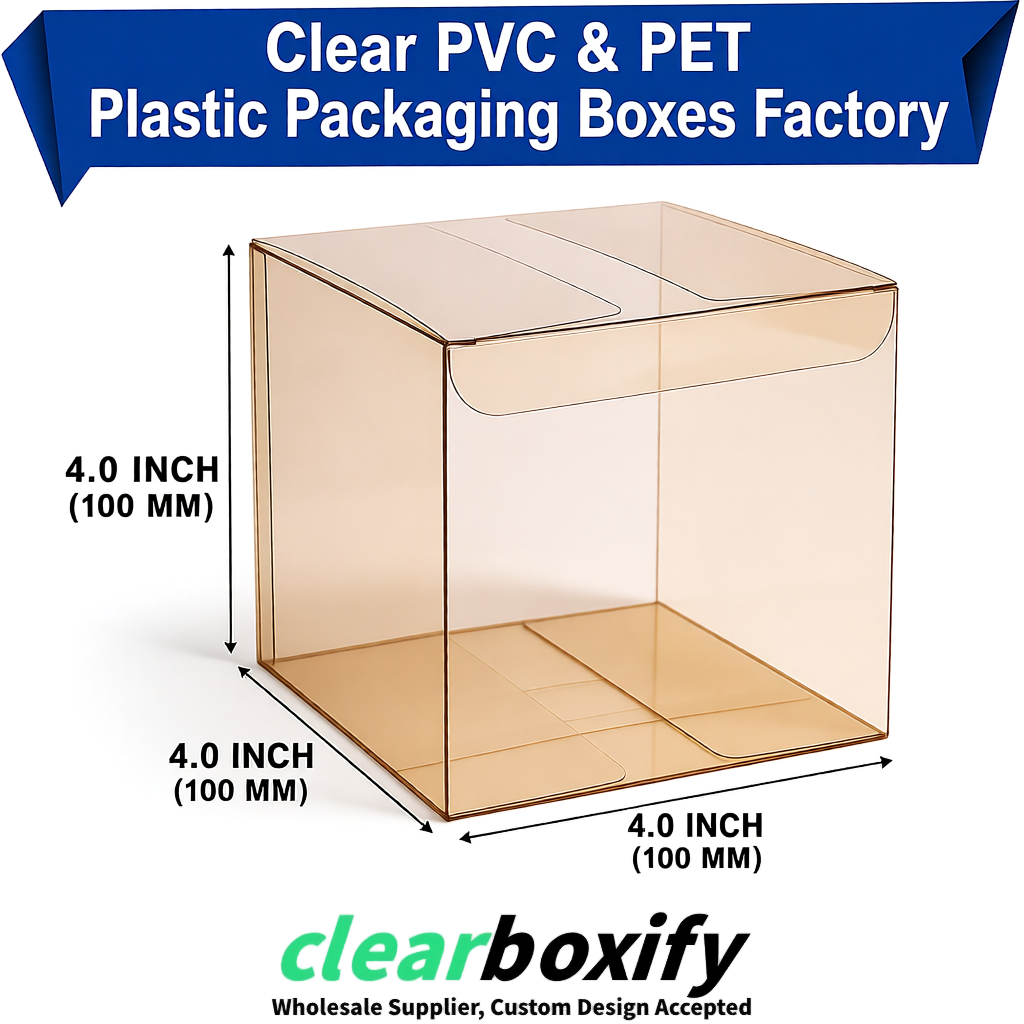 Wholesale Champagne Clear PVC & PET Boxes 90x90x90mm 100x100x30/50/100mm