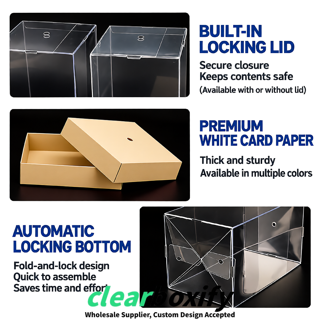 Champagne Clear Toy Display Boxes with White Base & Top | Wholesale Bulk Packaging