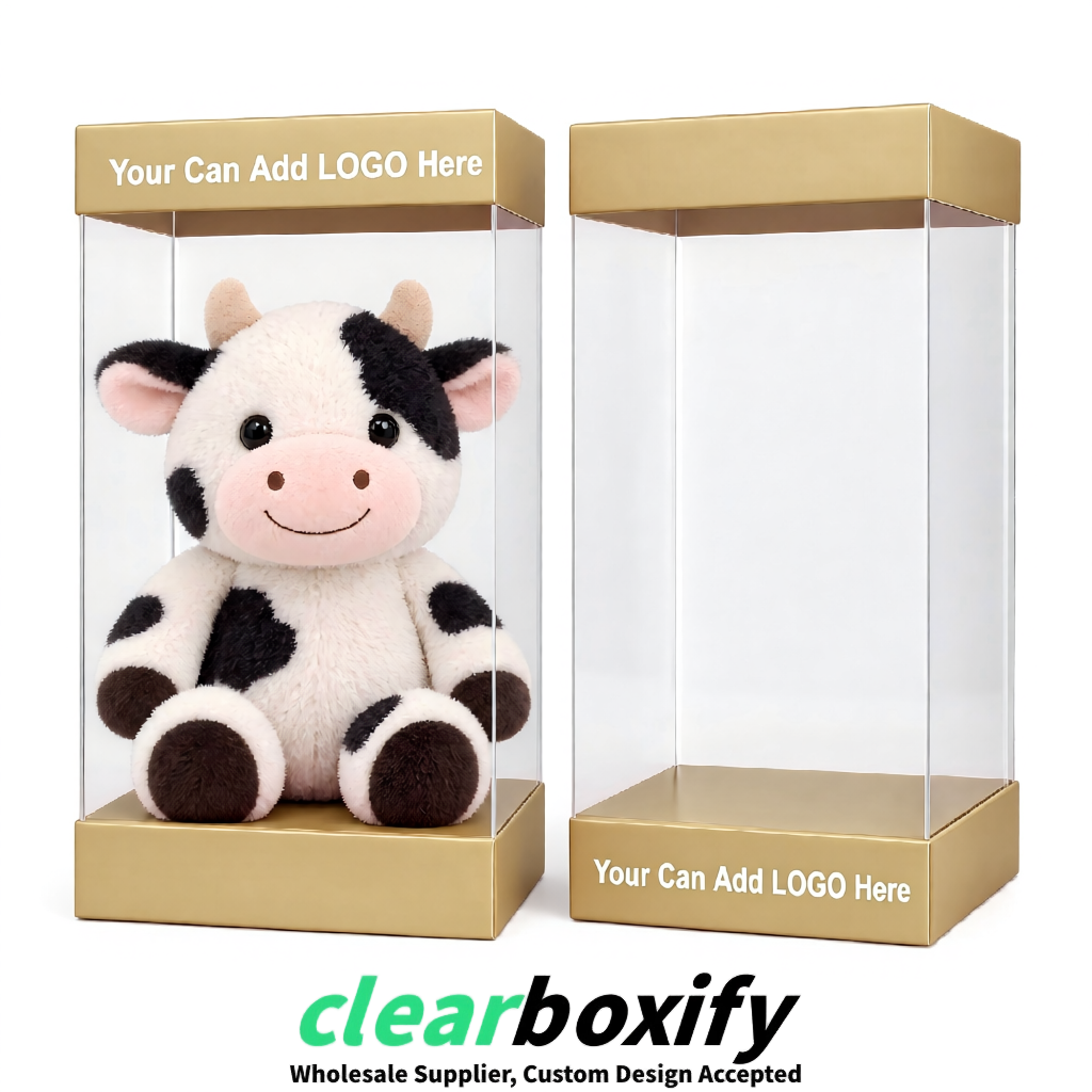 Champagne Clear Toy Display Boxes with White Base & Top | Wholesale Bulk Packaging