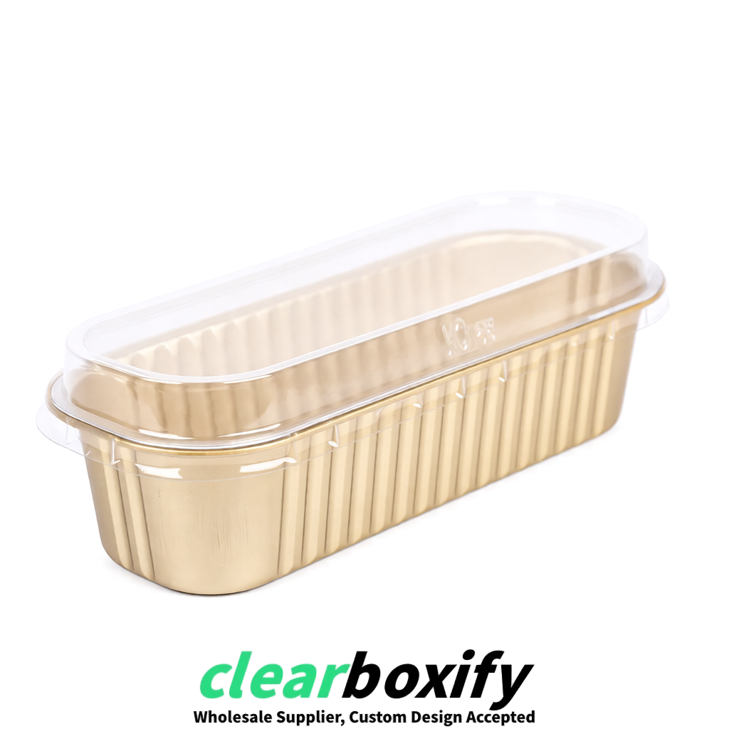 Champagne Mini Loaf Pans with Clear Lids 6.8oz Rectangular Aluminum Foil Baking Pans Supplier
