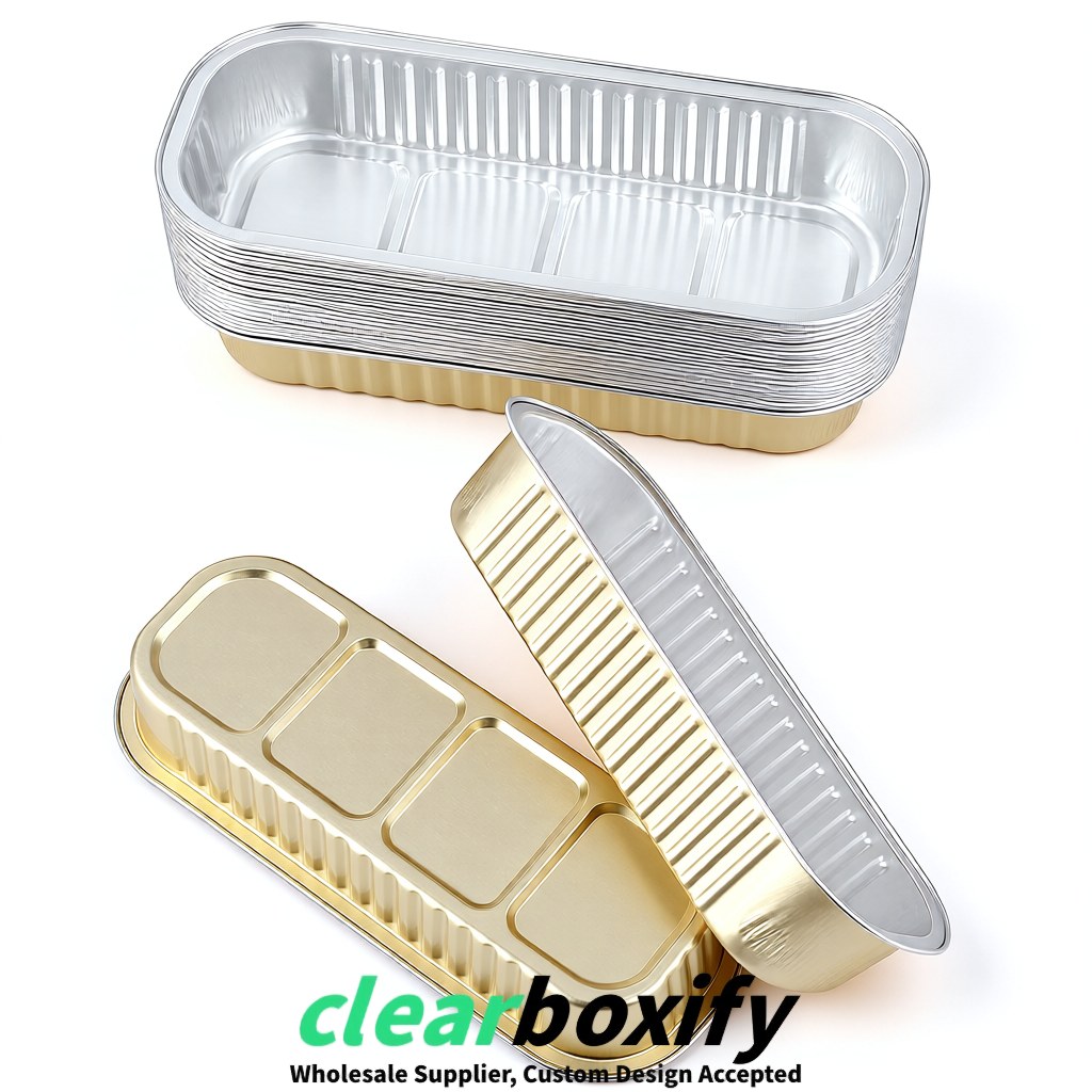 Champagne Mini Loaf Pans with Clear Lids 6.8oz Rectangular Aluminum Foil Baking Pans Supplier