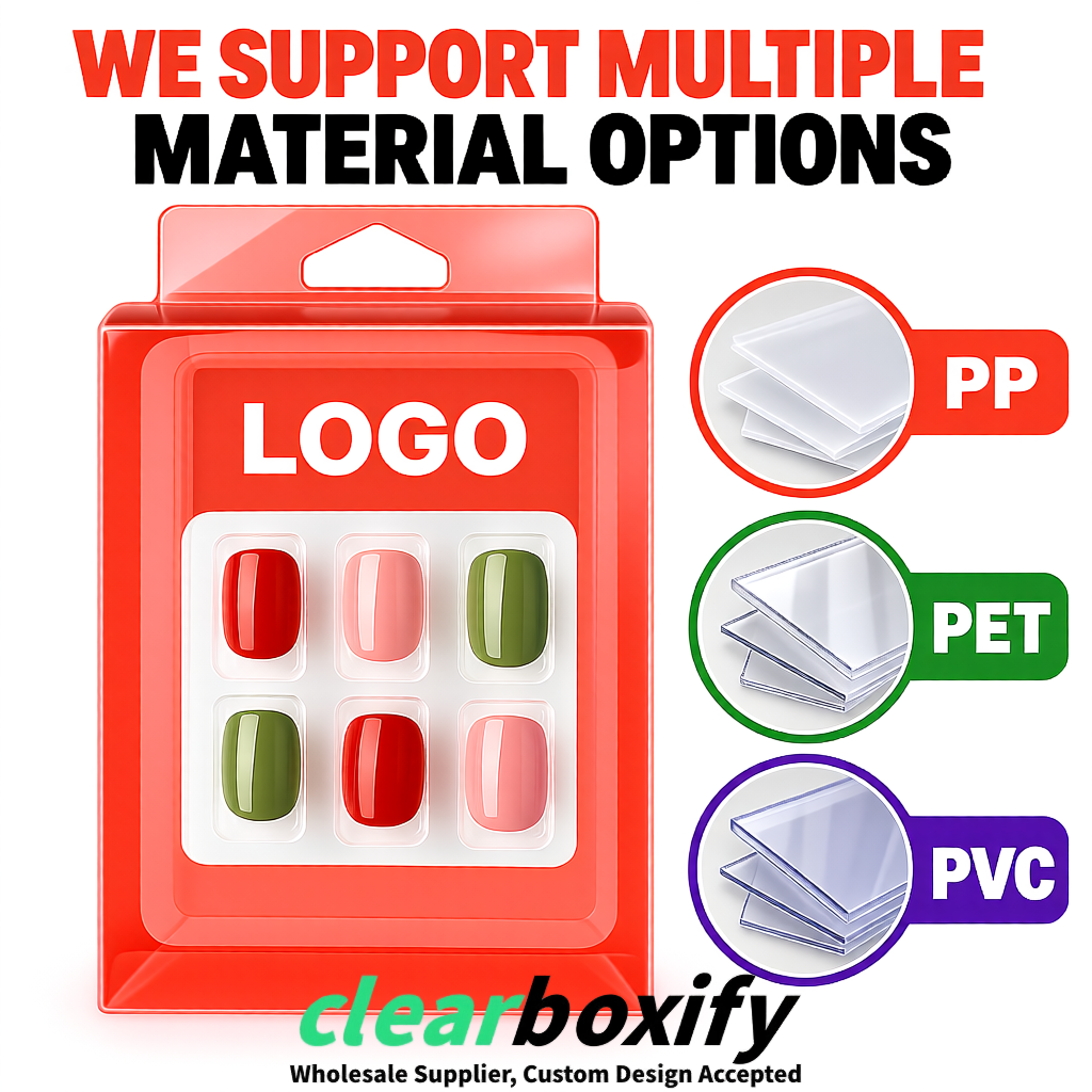 Coral Clear Press-on Nails Box with Hanging Hook | Plastic PVC PP PET Packaging Coral Clear Press-on Nails Box with Hanging Hook | Plastic PVC PP PET Packaging