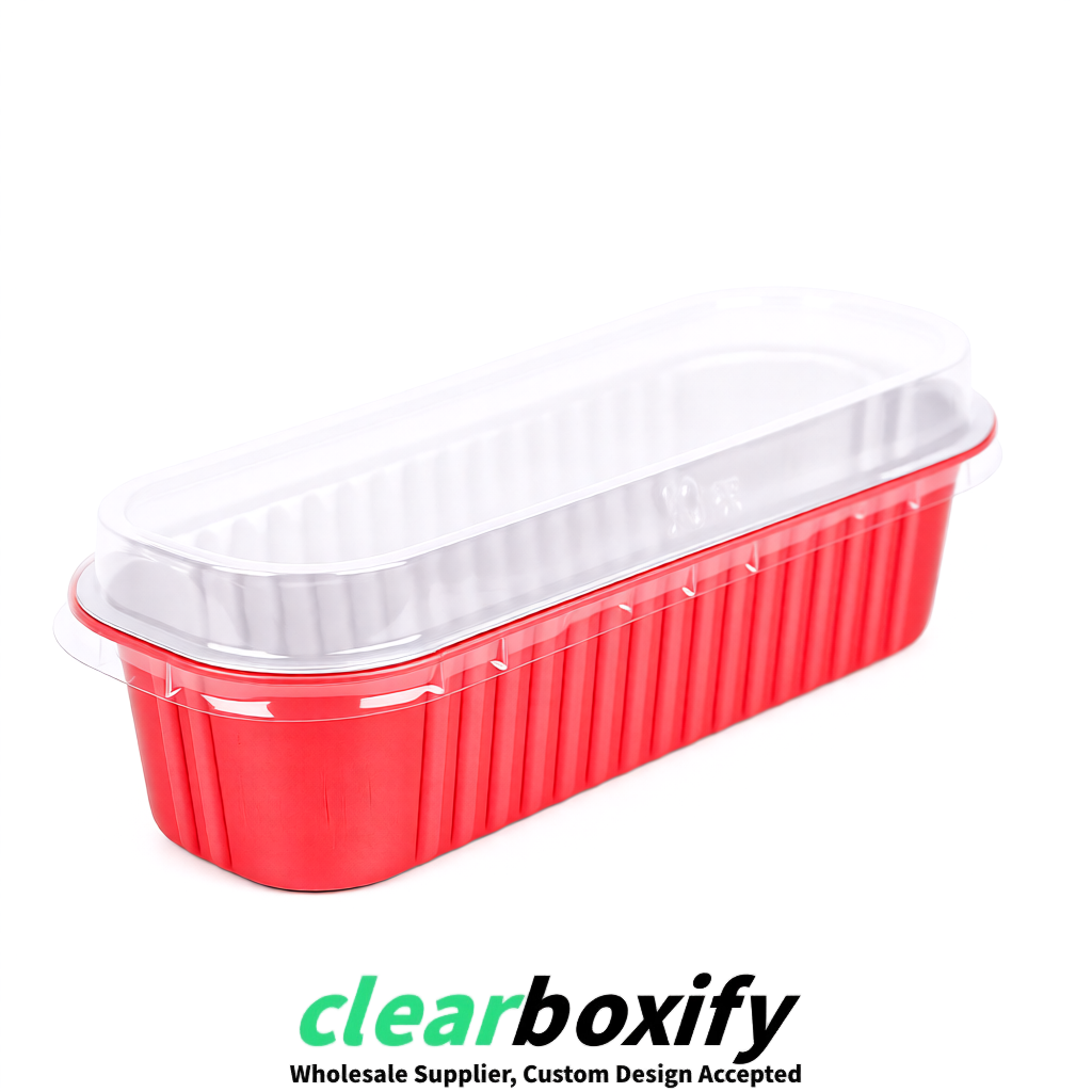 Coral Mini Loaf Pans with Clear Lids 6.8oz Rectangular Aluminum Foil Baking Pans Supplier