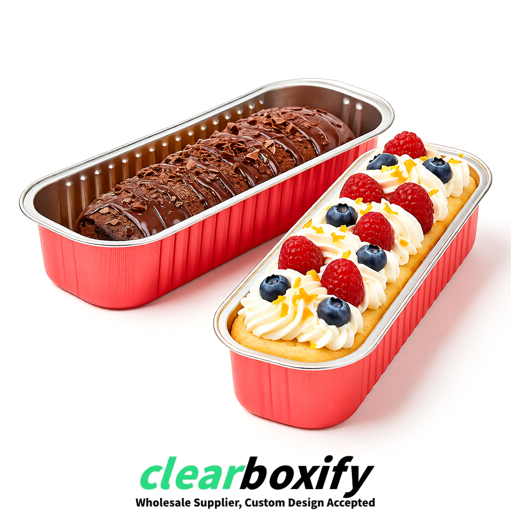 Coral Mini Loaf Pans with Clear Lids 6.8oz Rectangular Aluminum Foil Baking Pans Supplier
