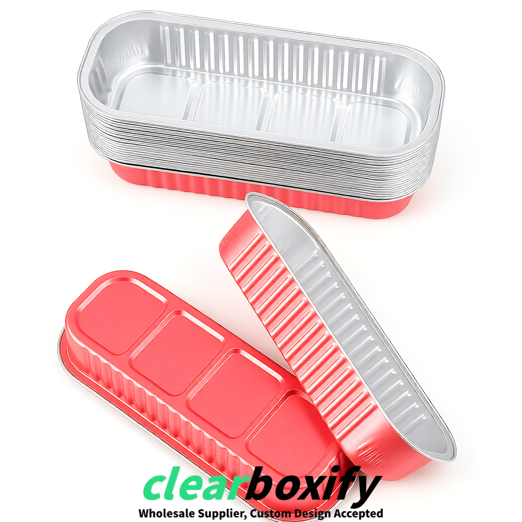 Coral Mini Loaf Pans with Clear Lids 6.8oz Rectangular Aluminum Foil Baking Pans Supplier