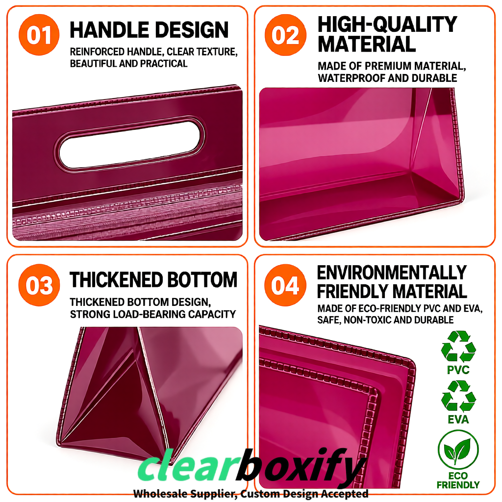 Crimson EVA/PVC Cosmetic Bags | OEM/ODM Clear Zipper Makeup Pouches