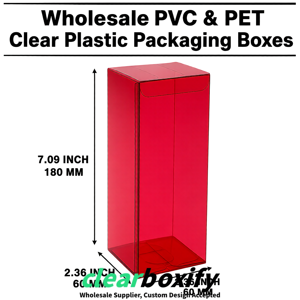 PPWR-Aligned Crimson Translucent PVC & PET Boxes 60x60x180mm 76x76x76mm 70x70x70/100/120mm
