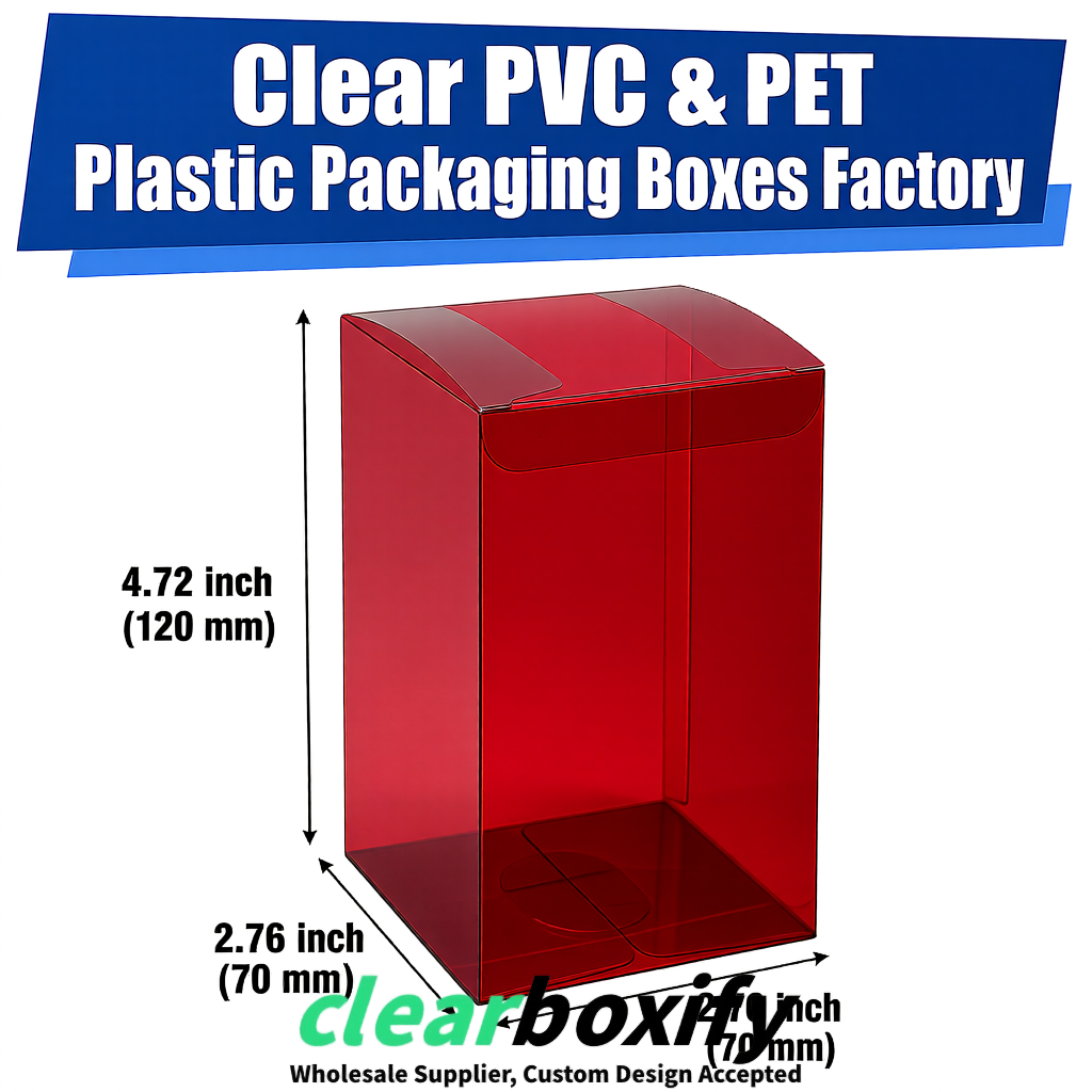 PPWR-Aligned Crimson Translucent PVC & PET Boxes 60x60x180mm 76x76x76mm 70x70x70/100/120mm
