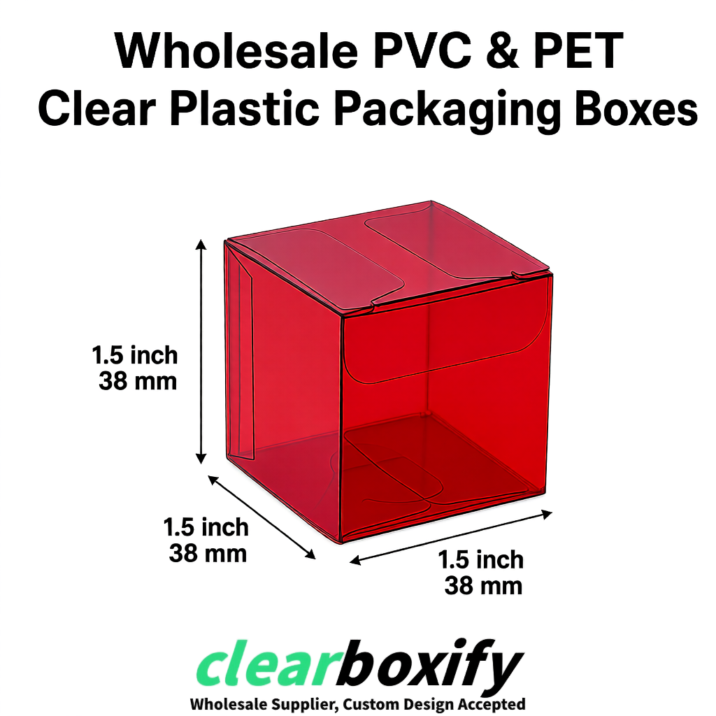 Crimson Clear PVC & PET Boxes 38x38x38, 40x40x40, 50x50x50/80mm