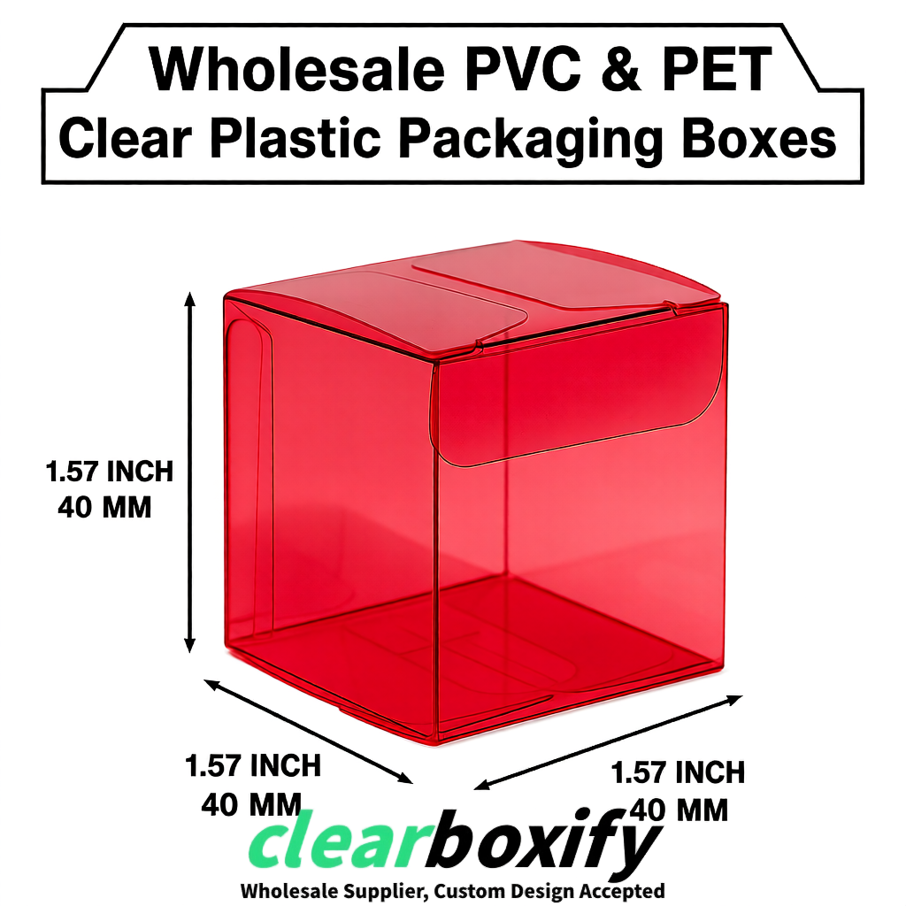 Crimson Clear PVC & PET Boxes 38x38x38, 40x40x40, 50x50x50/80mm
