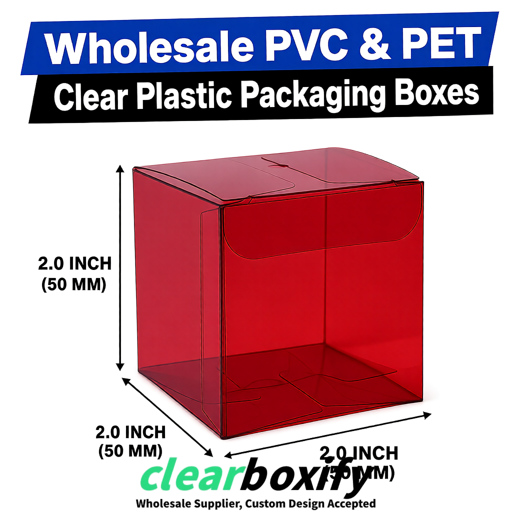Crimson Clear PVC & PET Boxes 38x38x38, 40x40x40, 50x50x50/80mm