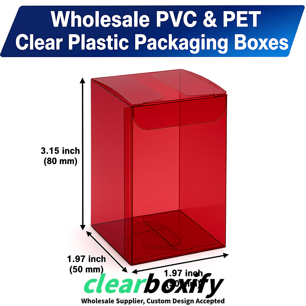 Crimson Clear PVC & PET Boxes 38x38x38, 40x40x40, 50x50x50/80mm