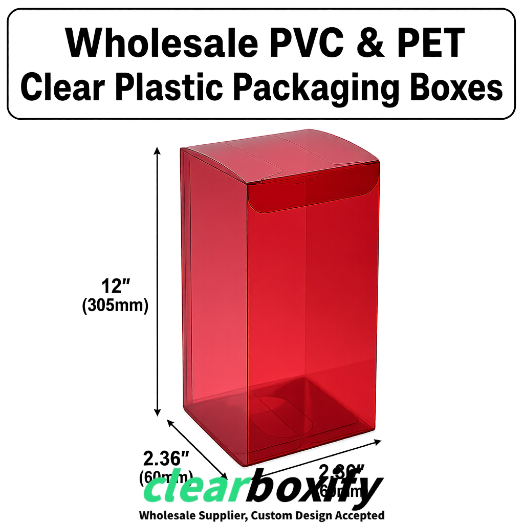 Crimson Wholesale Clear PVC & PET Boxes 50x50x120/150/200mm 60x60x60/120 mm Crimson Wholesale Clear PVC & PET Boxes 50x50x120/150/200mm 60x60x60/120 mm