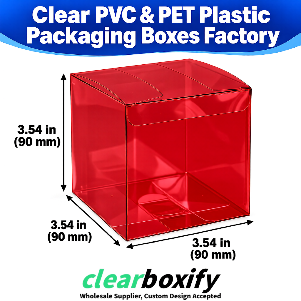 Wholesale Crimson Clear PVC & PET Boxes 90x90x90mm 100x100x30/50/100mm