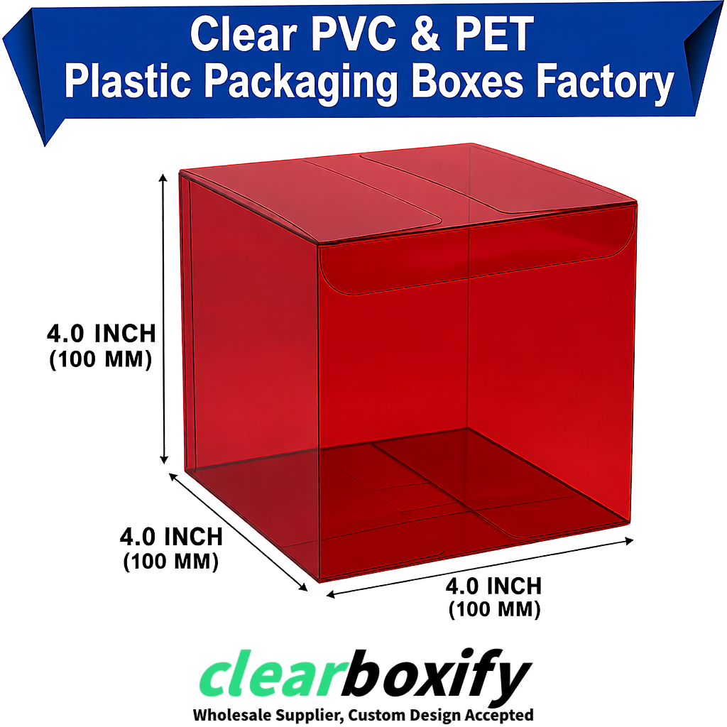 Wholesale Crimson Clear PVC & PET Boxes 90x90x90mm 100x100x30/50/100mm
