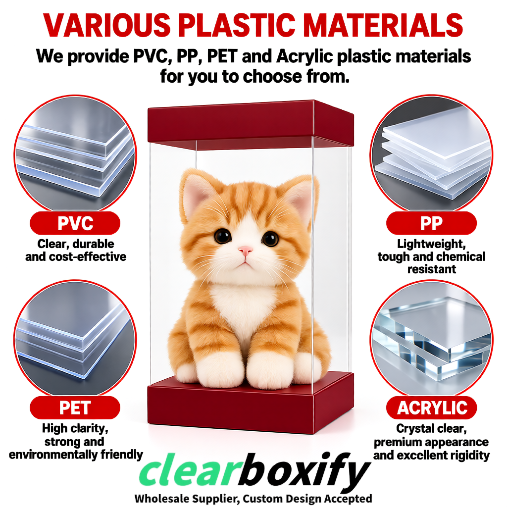 Crimson Clear Toy Display Boxes with White Base & Top | Wholesale Bulk Packaging