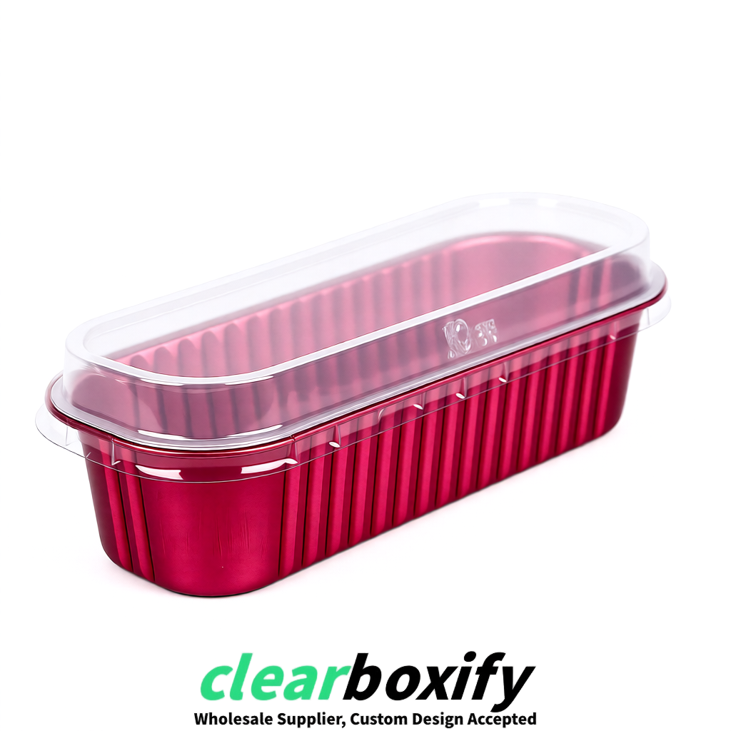Crimson Mini Loaf Pans with Clear Lids 6.8oz Rectangular Aluminum Foil Baking Pans Supplier