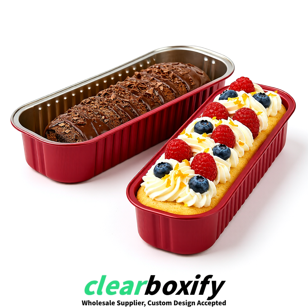 Crimson Mini Loaf Pans with Clear Lids 6.8oz Rectangular Aluminum Foil Baking Pans Supplier