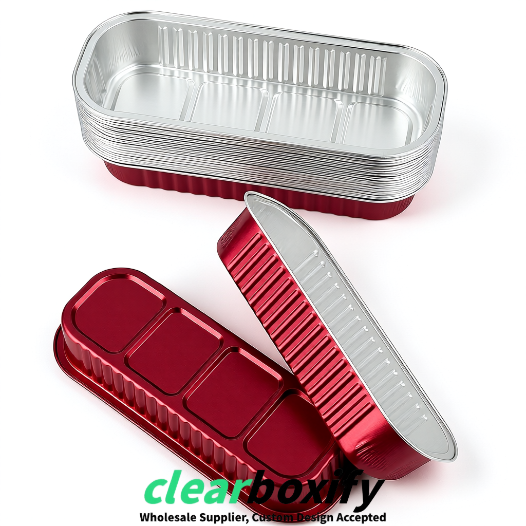 Crimson Mini Loaf Pans with Clear Lids 6.8oz Rectangular Aluminum Foil Baking Pans Supplier
