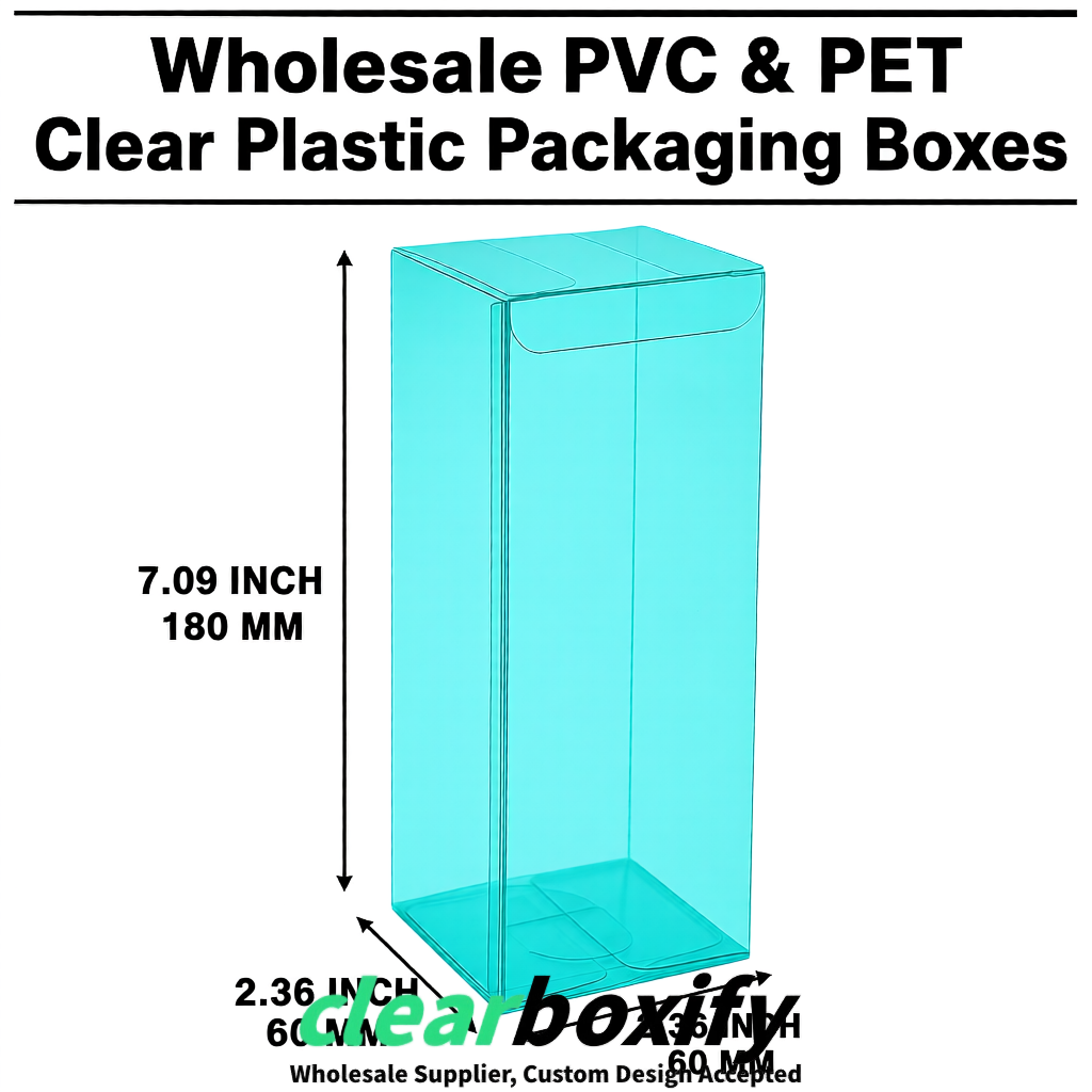 PPWR-Aligned Cyan Translucent PVC & PET Boxes 60x60x180mm 76x76x76mm 70x70x70/100/120mm
