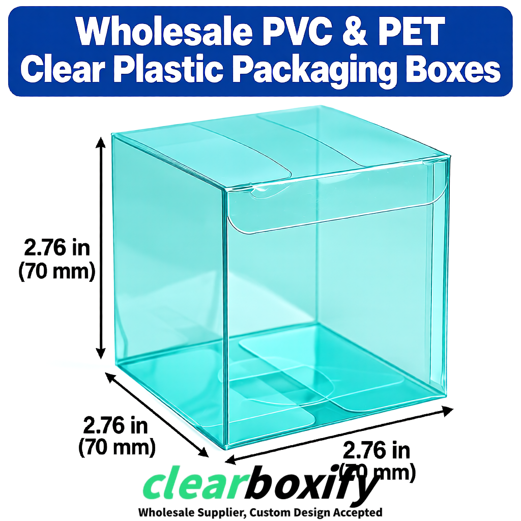 PPWR-Aligned Cyan Translucent PVC & PET Boxes 60x60x180mm 76x76x76mm 70x70x70/100/120mm