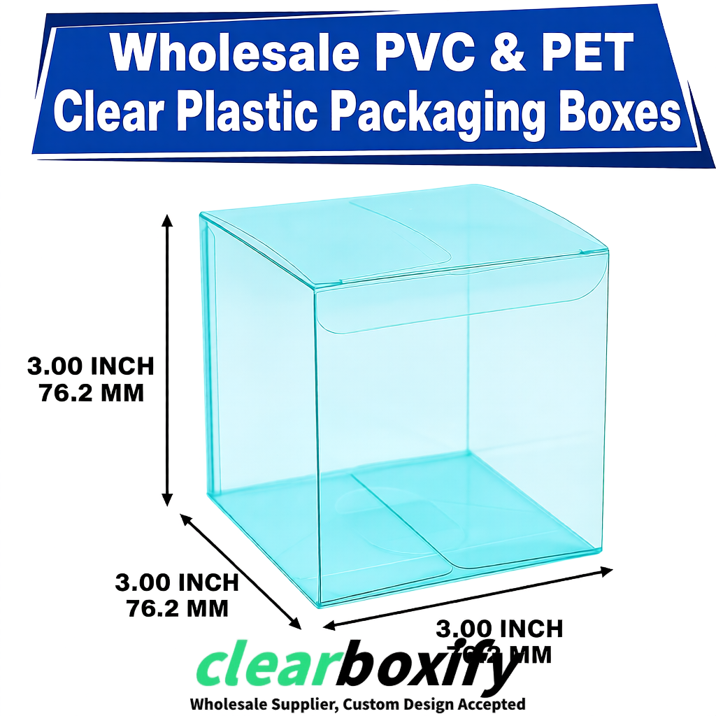 PPWR-Aligned Cyan Translucent PVC & PET Boxes 60x60x180mm 76x76x76mm 70x70x70/100/120mm