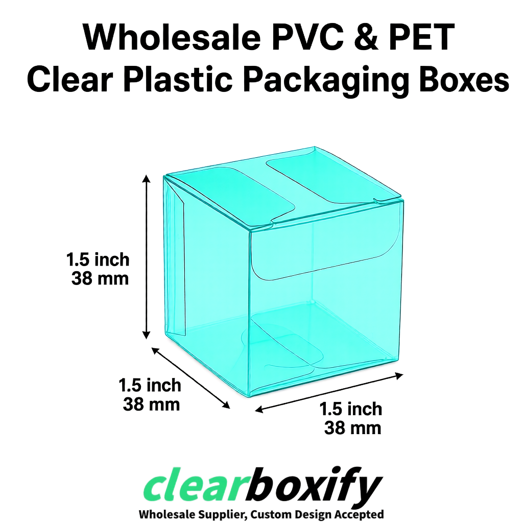 Cyan Clear PVC & PET Boxes 38x38x38, 40x40x40, 50x50x50/80mm