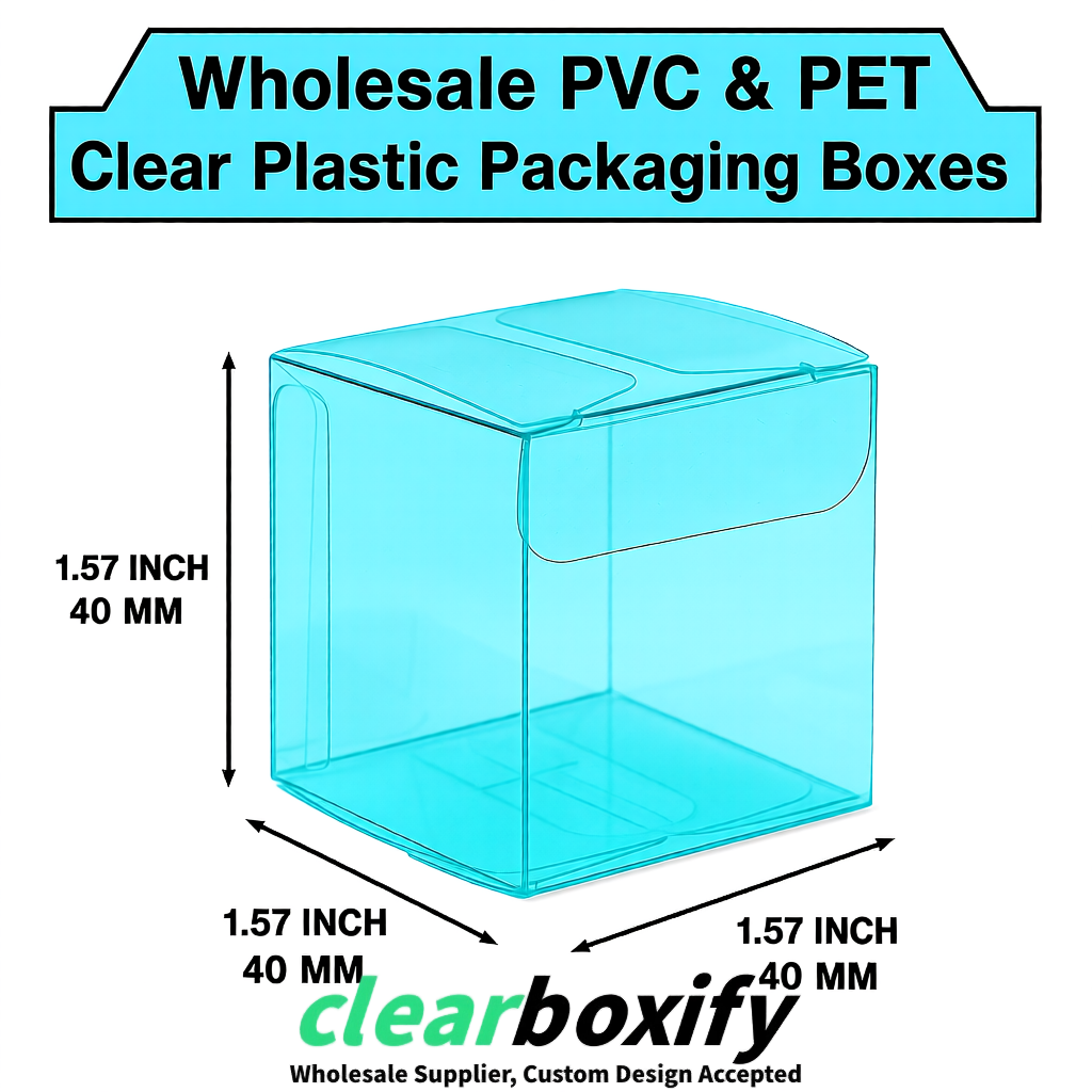 Cyan Clear PVC & PET Boxes 38x38x38, 40x40x40, 50x50x50/80mm