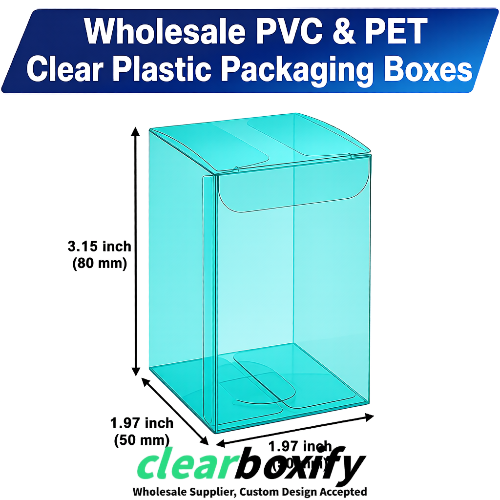 Cyan Clear PVC & PET Boxes 38x38x38, 40x40x40, 50x50x50/80mm