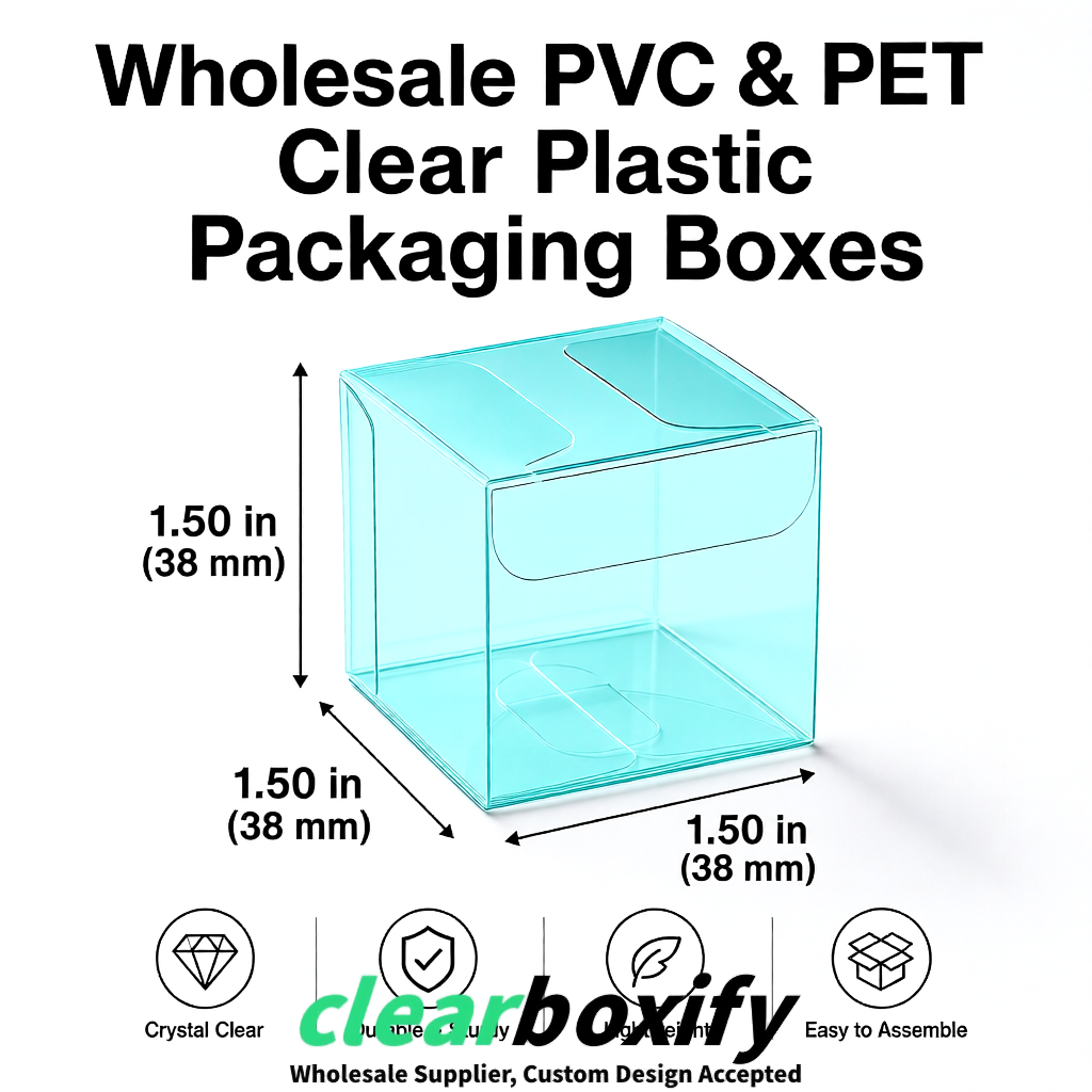 Cyan Clear PVC & PET Boxes 38x38x38, 40x40x40, 50x50x50/80mm
