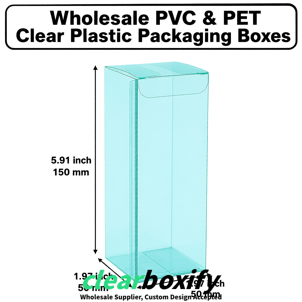 Cyan Wholesale Clear PVC & PET Boxes 50x50x120/150/200mm 60x60x60/120 mm
