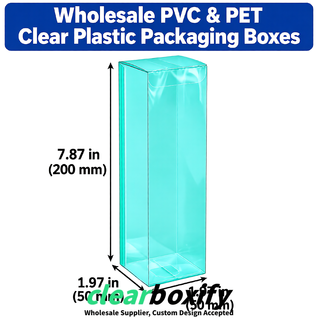 Cyan Wholesale Clear PVC & PET Boxes 50x50x120/150/200mm 60x60x60/120 mm