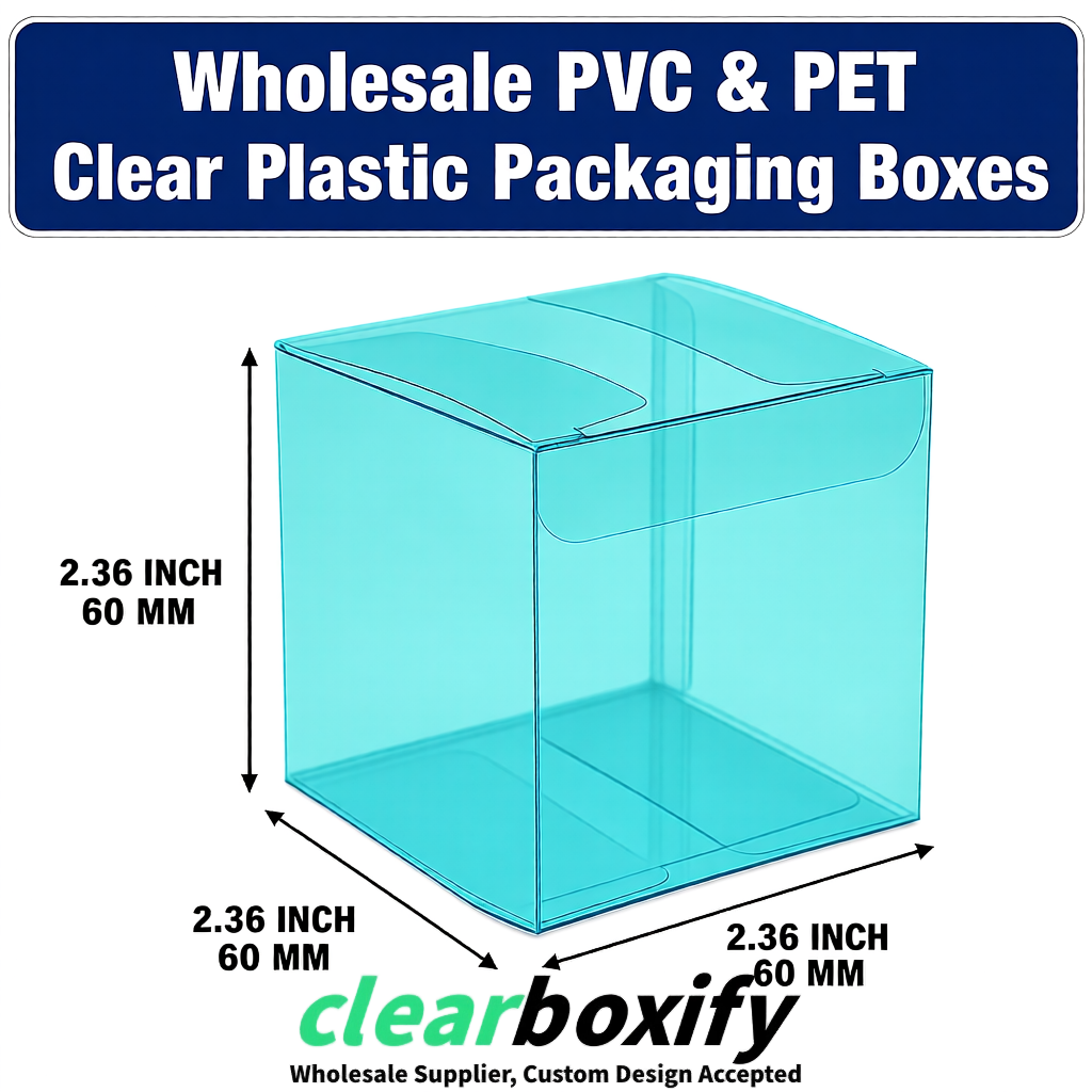 Cyan Wholesale Clear PVC & PET Boxes 50x50x120/150/200mm 60x60x60/120 mm